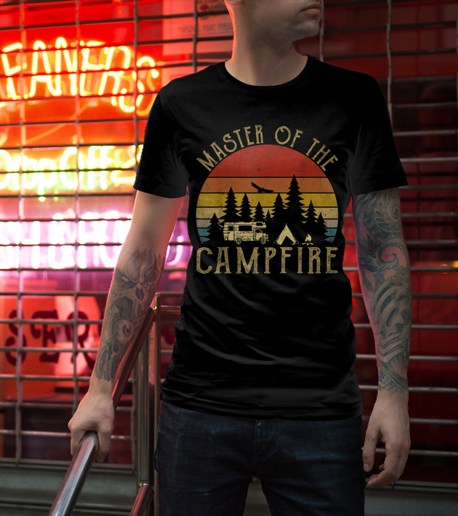 Master Of The Campfire Vintage RV Adventure Camping Scene T-Shirt