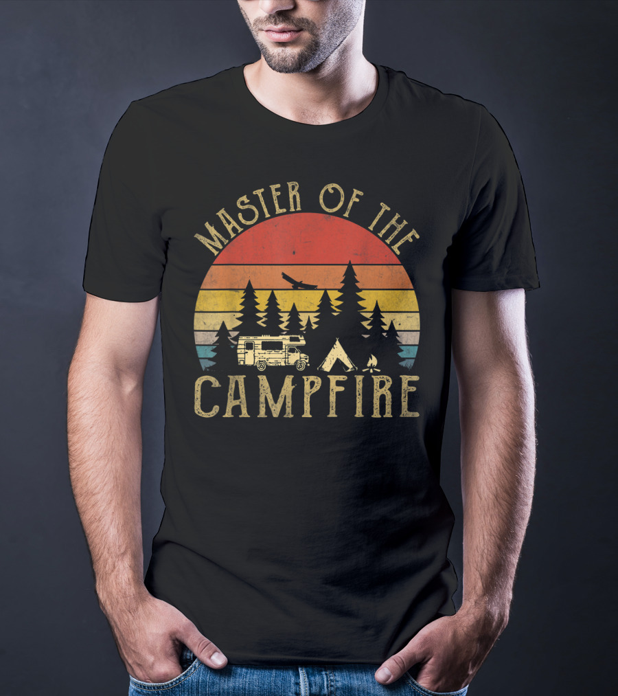 Master Of The Campfire Vintage RV Adventure Camping Scene T-Shirt