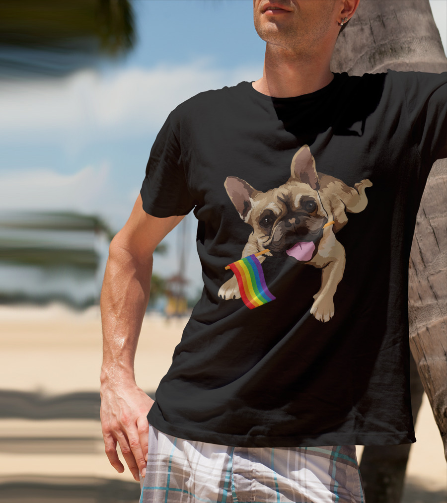 Men Women Kids French Bulldog Holding Gay Pride Flag T-Shirt