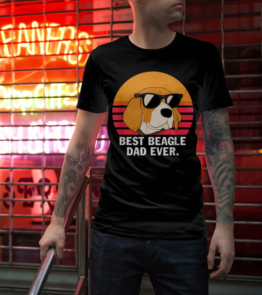 Best Beagle Dad Ever Vintage Style Beagle With Sunglasses T-Shirt