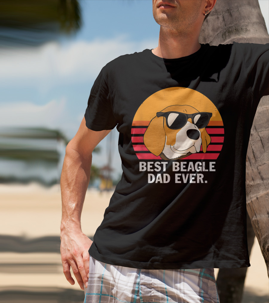Best Beagle Dad Ever Vintage Style Beagle With Sunglasses T-Shirt