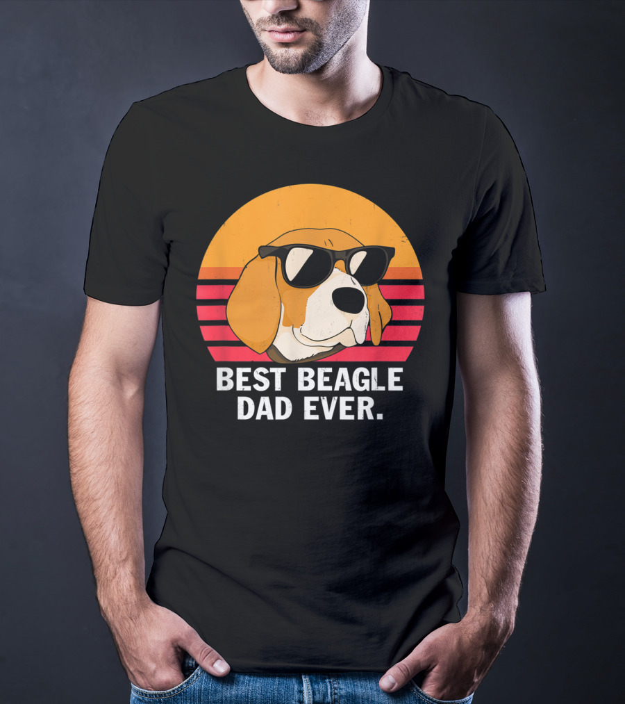 Best Beagle Dad Ever Vintage Style Beagle With Sunglasses T-Shirt