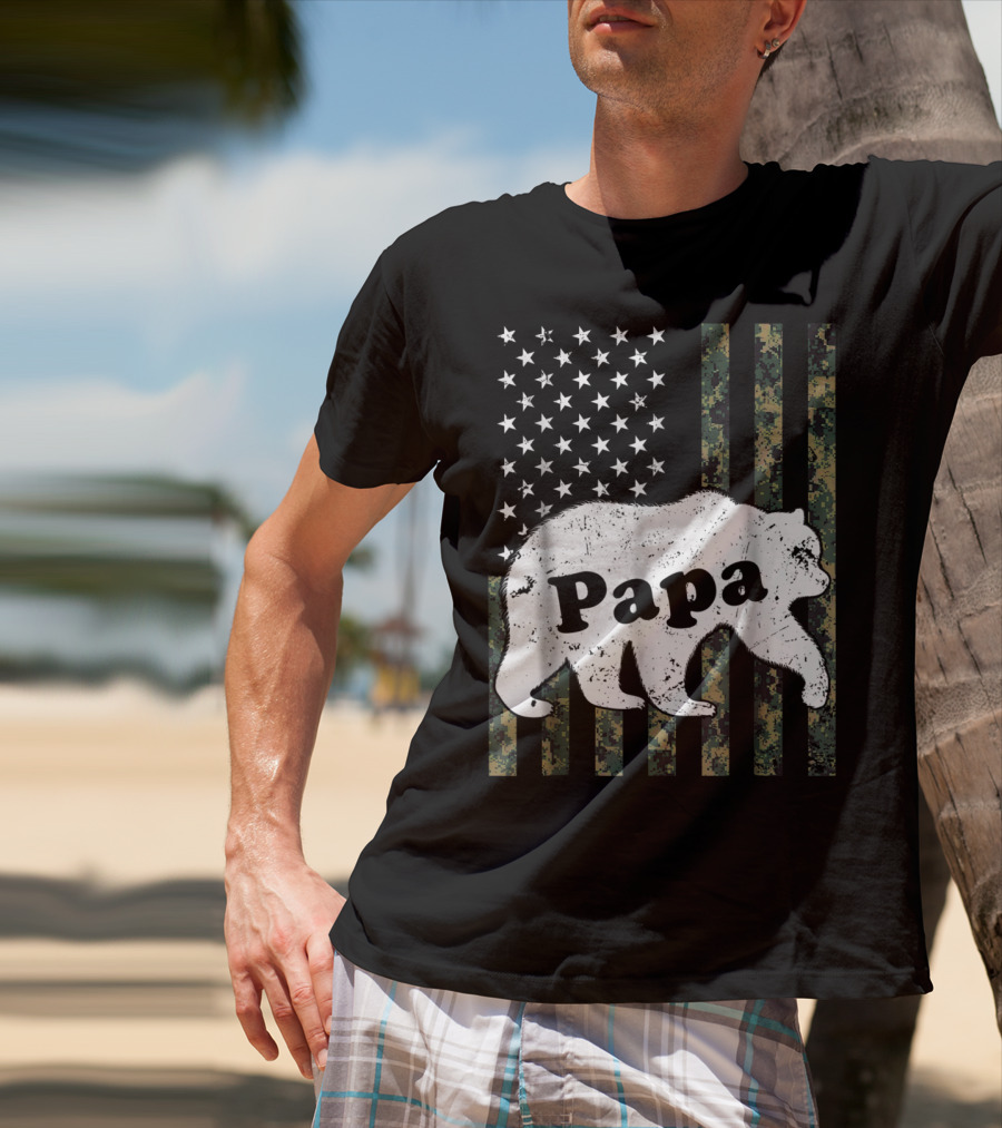 Papa Bear American Flag Camouflage T-Shirt