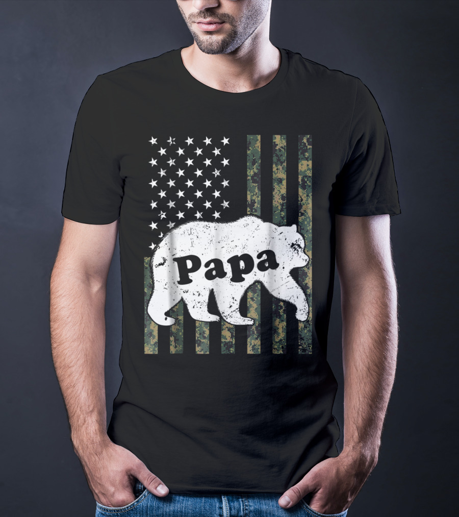 Papa Bear American Flag Camouflage T-Shirt
