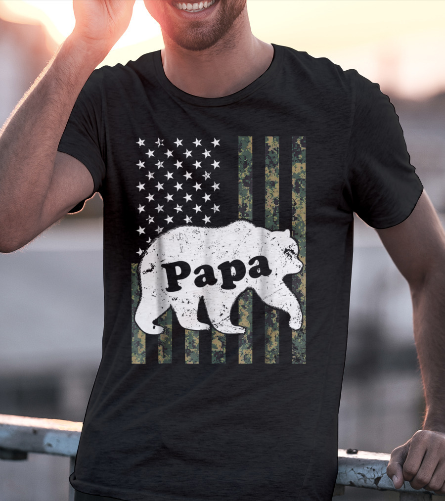Papa Bear American Flag Camouflage T-Shirt