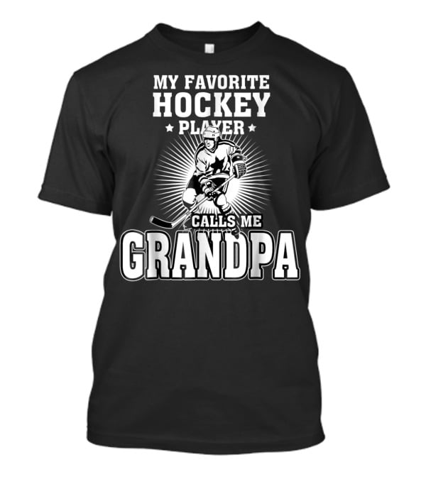 Mens My Favorite Hockey Player Calls Me Grandpa Starburst Ice Skater T-Shirt