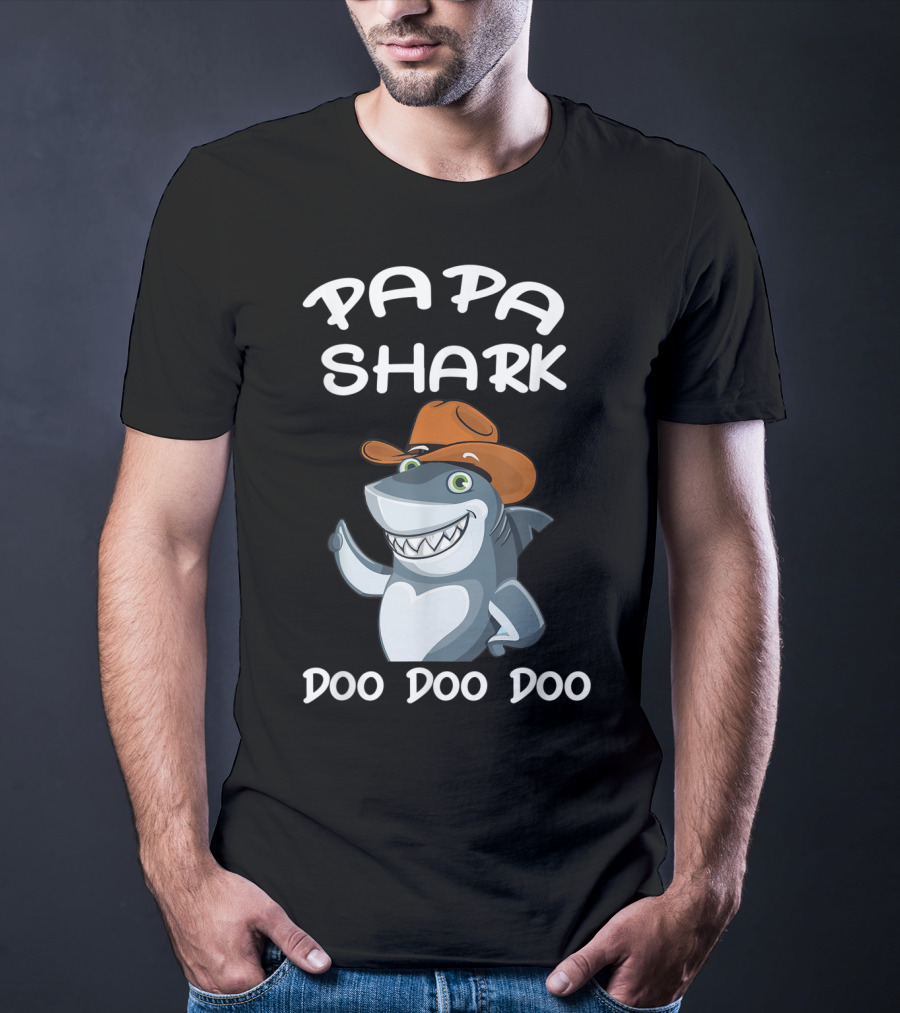 Papa Shark Doo Doo Doo Cartoon Cowboy Hat Father T-Shirt
