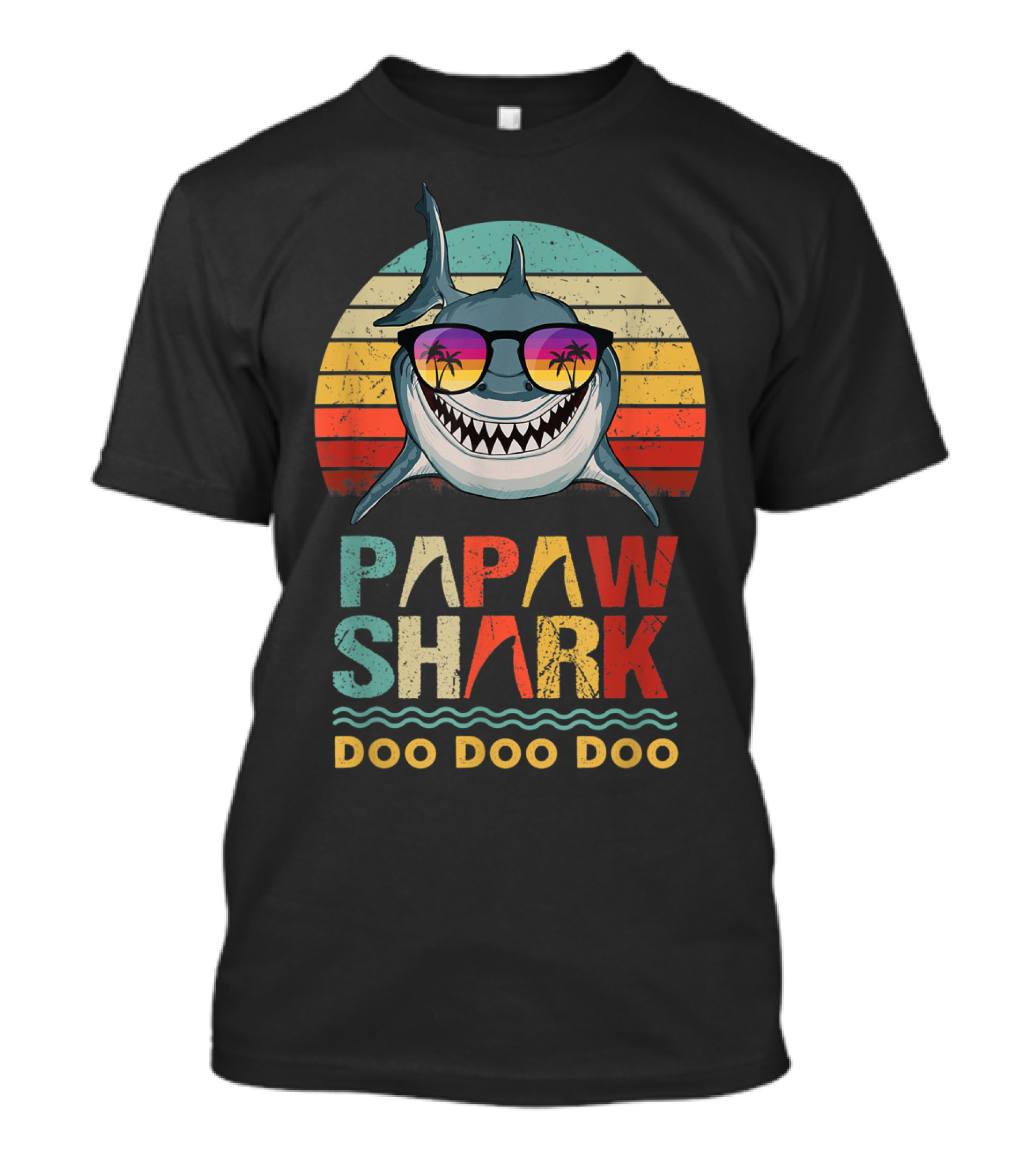 Papaw Shark Doo Doo Doo Funny Fathers Retro Sunglasses Tropical Sunset T-Shirt