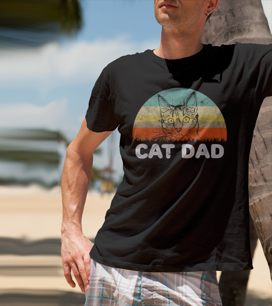 Retro Cat Dad For Cat Love Vintage Style Mens T-Shirt