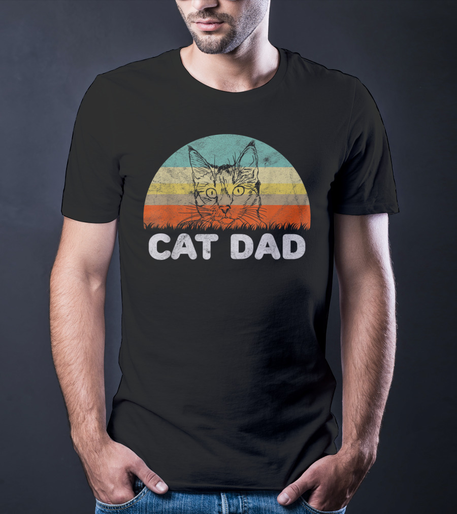 Retro Cat Dad For Cat Love Vintage Style Mens T-Shirt