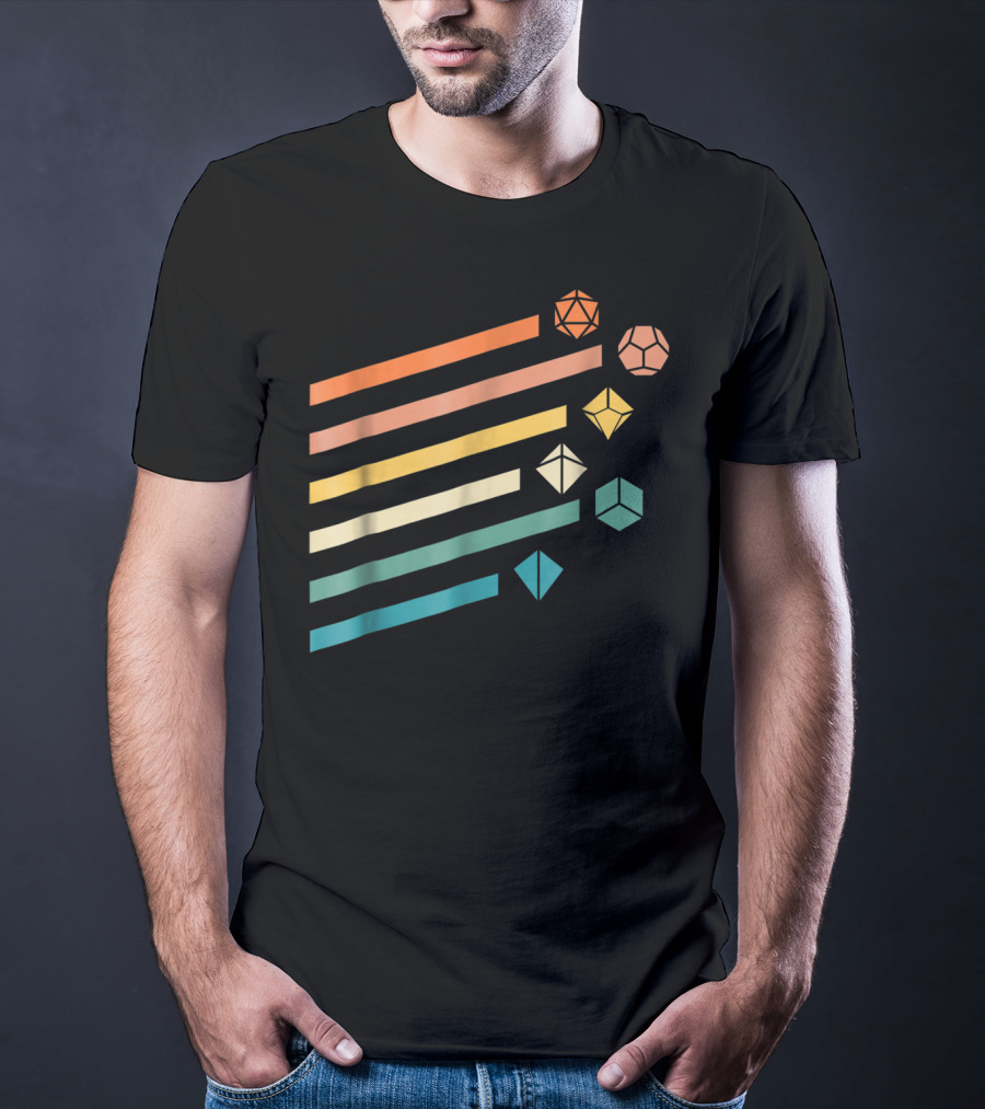 Minimalist Polyhedral Dice Set Colors Retro Stripes T-Shirt