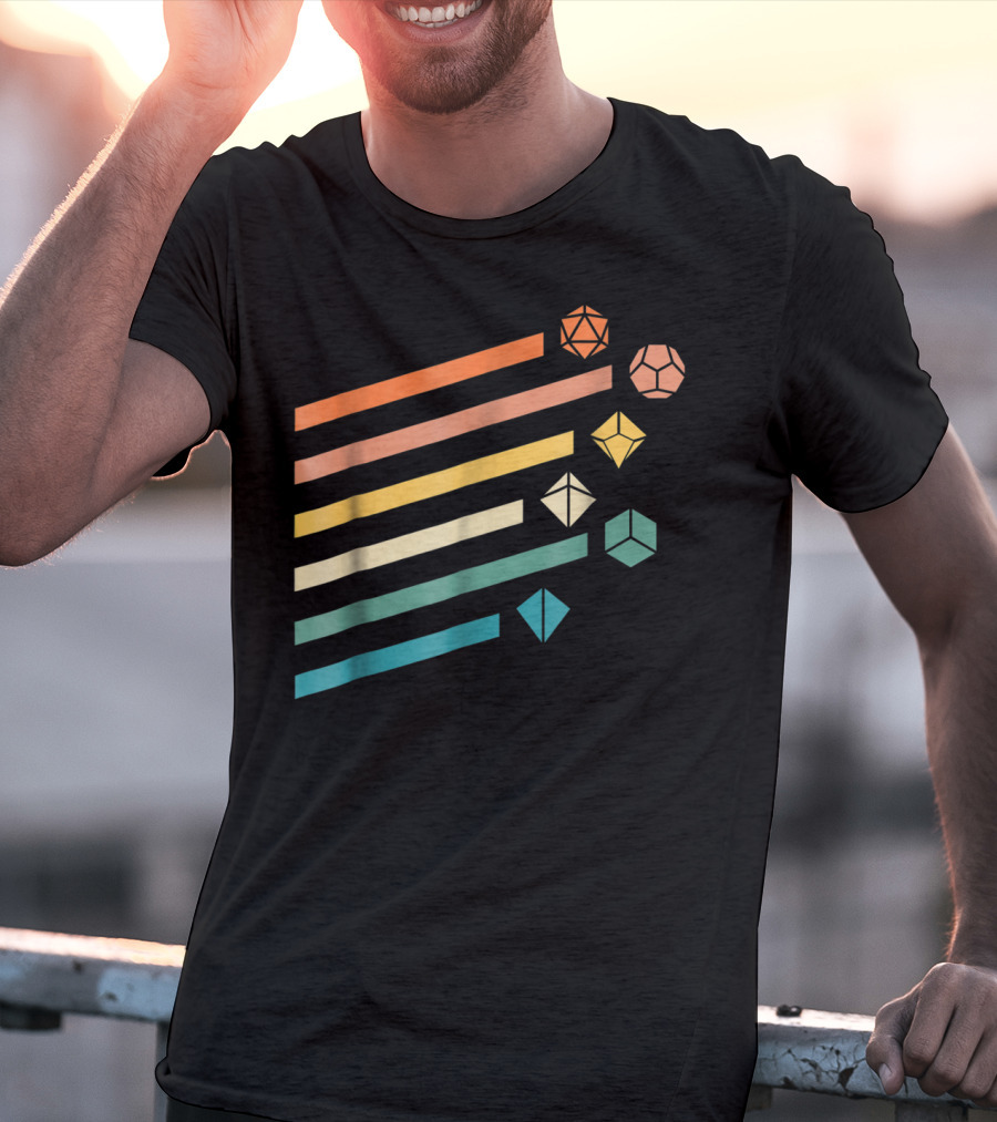 Minimalist Polyhedral Dice Set Colors Retro Stripes T-Shirt