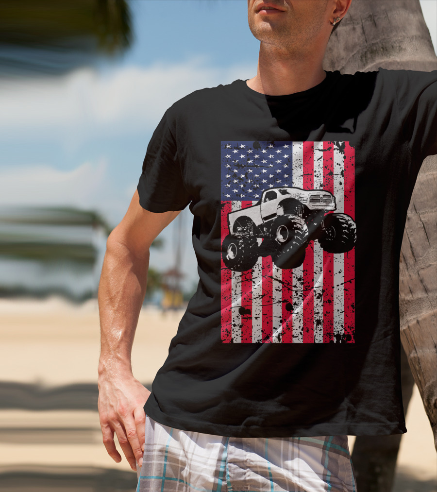 Monster Truck American Flag USA Patriotic Racing T-Shirt