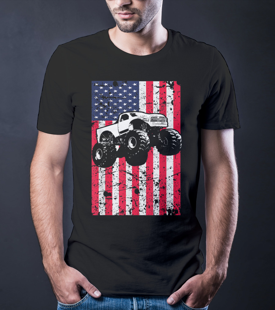 Monster Truck American Flag USA Patriotic Racing T-Shirt