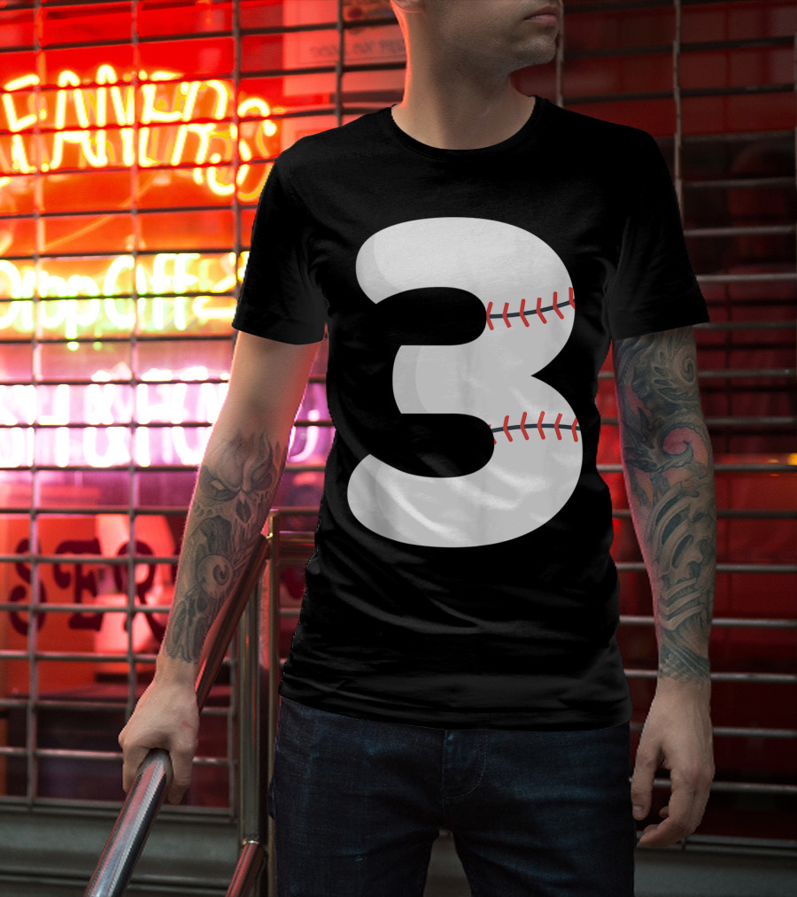 Number 3 Baseball Pitcher Batter Team Concept T-Shirt