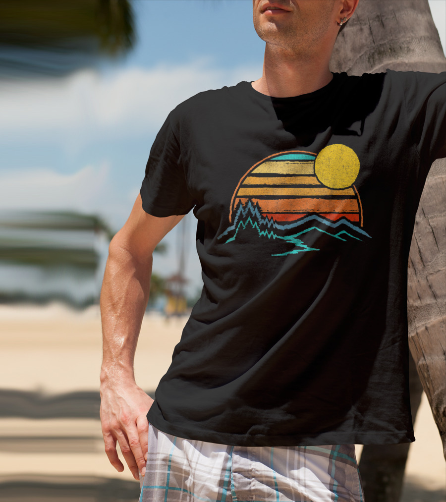 Sunset Mountains Color Fade With Trees And Sun T-Shirt