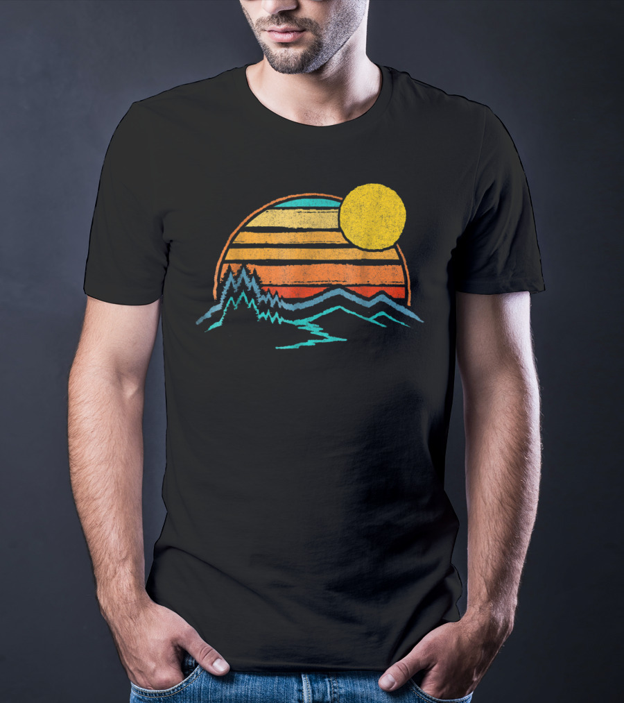 Sunset Mountains Color Fade With Trees And Sun T-Shirt