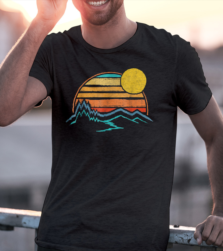 Sunset Mountains Color Fade With Trees And Sun T-Shirt