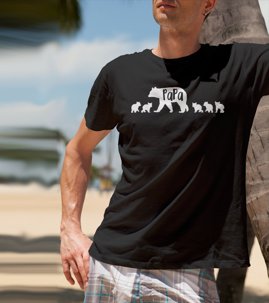 Papa Bear With Five Cubs Silhouette Family T-Shirt