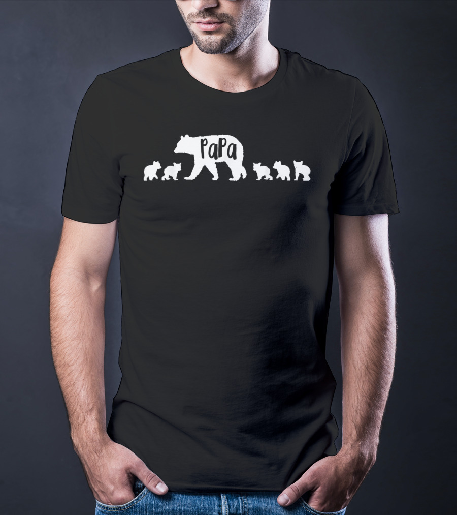 Papa Bear With Five Cubs Silhouette Family T-Shirt