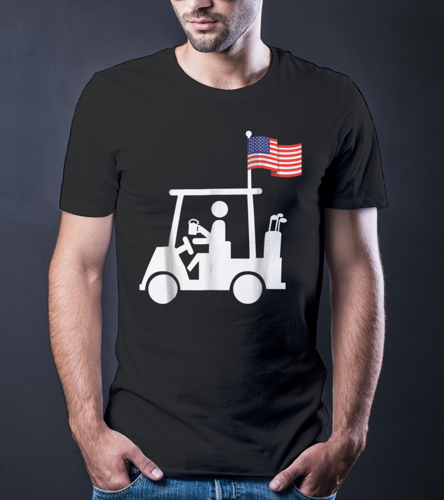 Patriotic USA Golf Cart Strong Beer And Flag T-Shirt