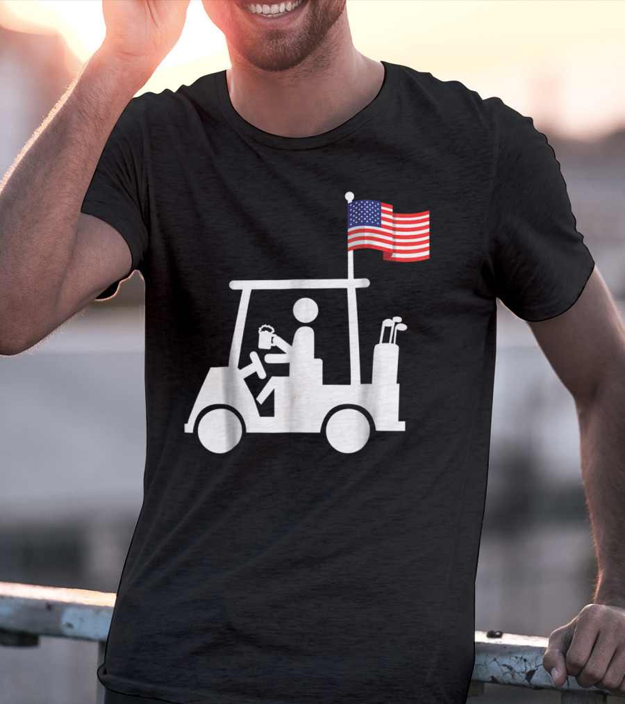 Patriotic USA Golf Cart Strong Beer And Flag T-Shirt