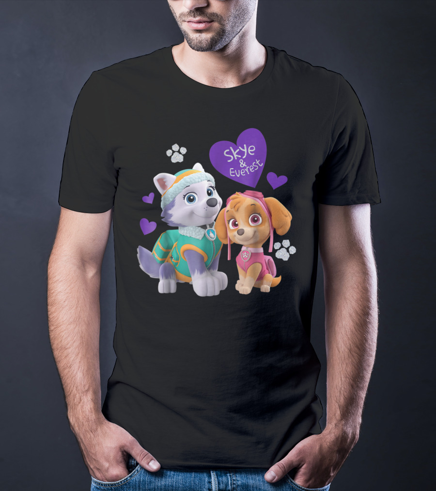 Paw Patrol Skye And Everest Hearts Paws T-Shirt