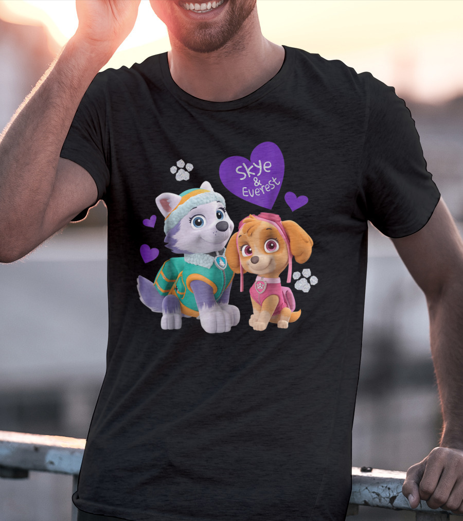 Paw Patrol Skye And Everest Hearts Paws T-Shirt