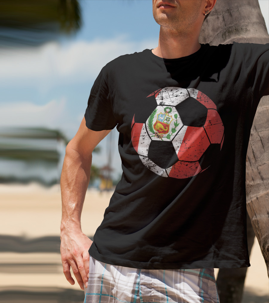 Peru Soccer Ball With Flag Design Peruvian Foot Jersey T-Shirt