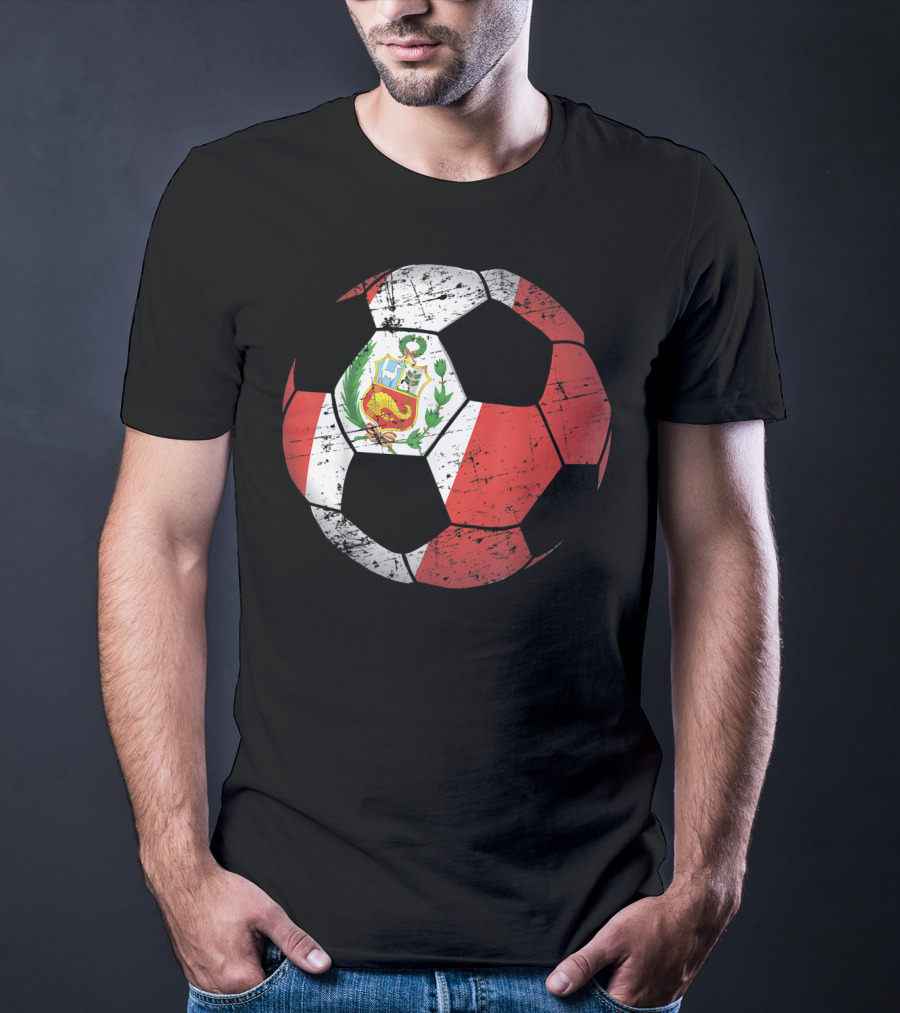 Peru Soccer Ball With Flag Design Peruvian Foot Jersey T-Shirt