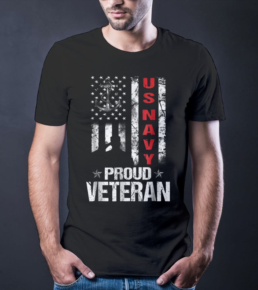 US Navy Anchor Patriotic Proud Veteran Flag T-Shirt