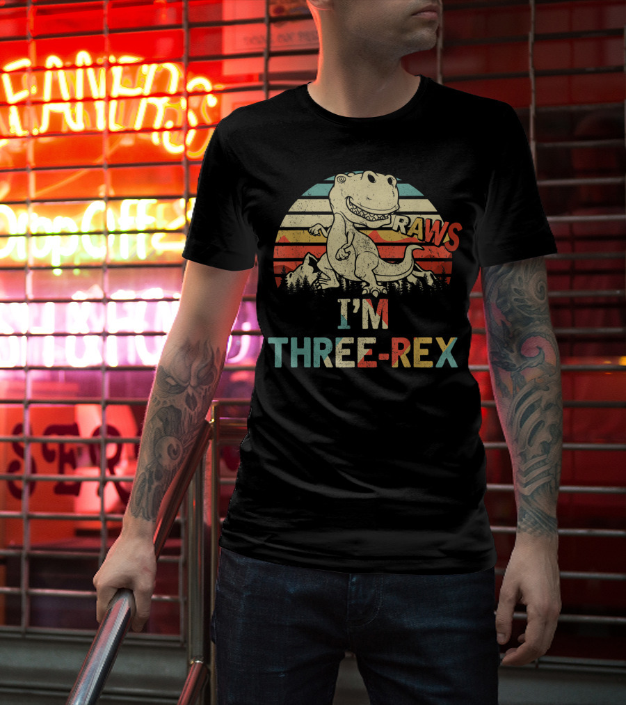 Raws I'm Three-Rex 3rd Birthday Boy Dinosaur Kid T-Shirt