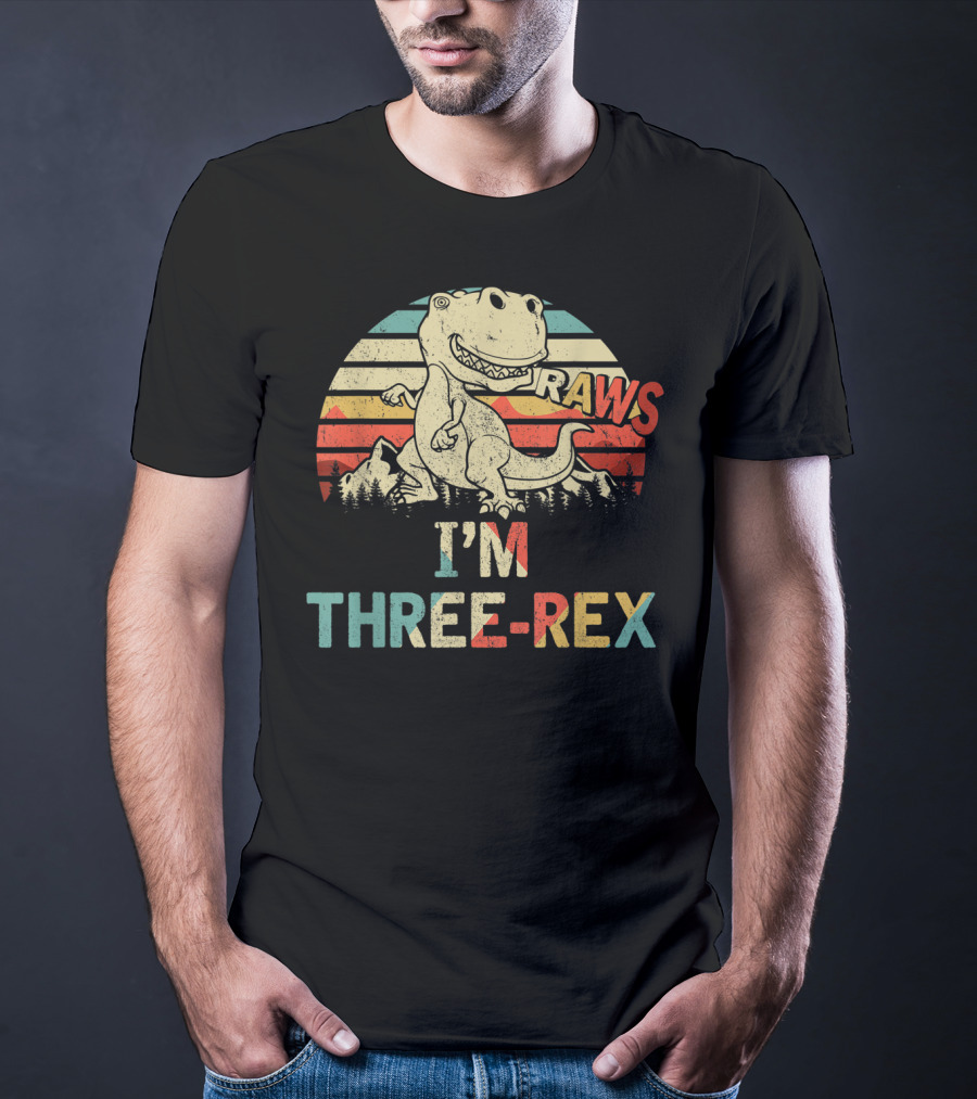 Raws I'm Three-Rex 3rd Birthday Boy Dinosaur Kid T-Shirt