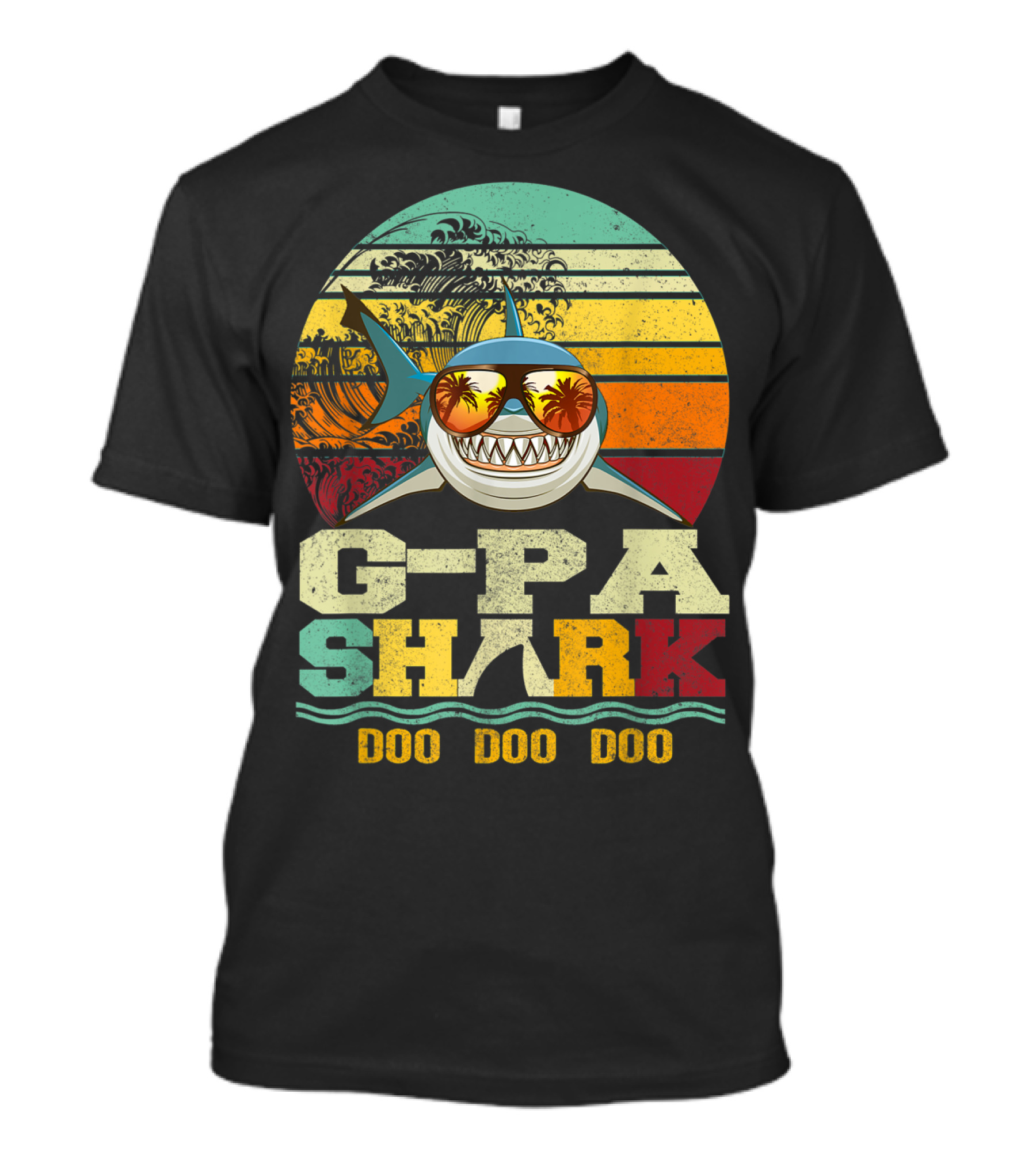 G Pa Shark Doo Doo Doo Retro Vintage Beach Sunset Wave Sunglasses Palm Trees T-Shirt