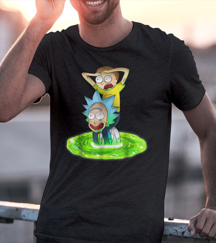 Rick And Morty Emerging From Green Portal Adventure T-Shirt