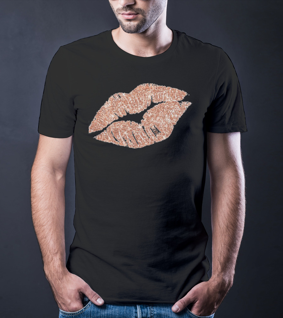 Rose Gold Glitter Lipstick Kiss T-Shirt