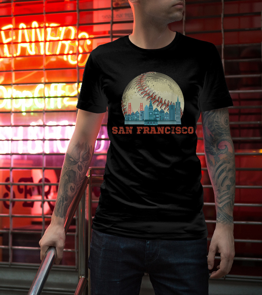 San Francisco Downtown Skyline Bay Area Baseball T-Shirt