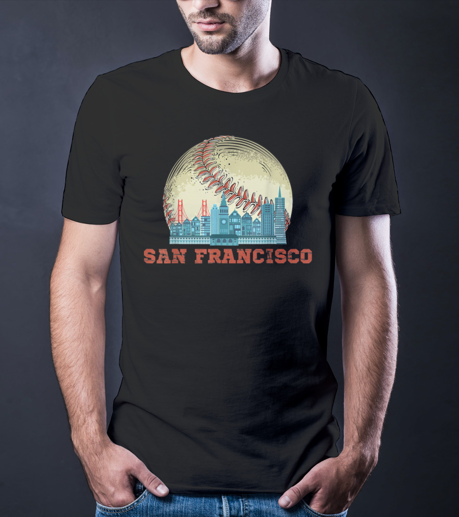 San Francisco Downtown Skyline Bay Area Baseball T-Shirt