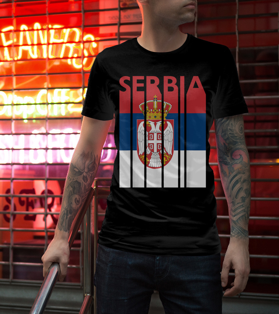 Serbia Vintage Flag Serbian Coat Of Arms T-Shirt