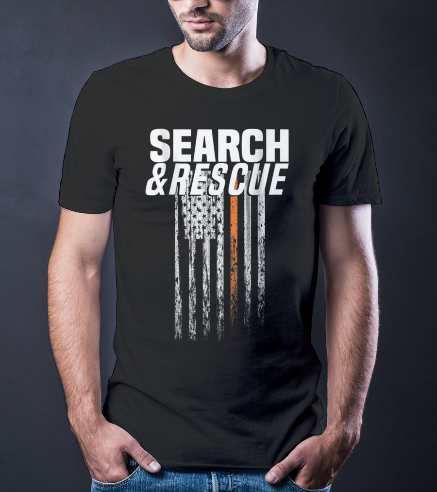 Search And Rescue Thin Orange Line American Flag T-Shirt