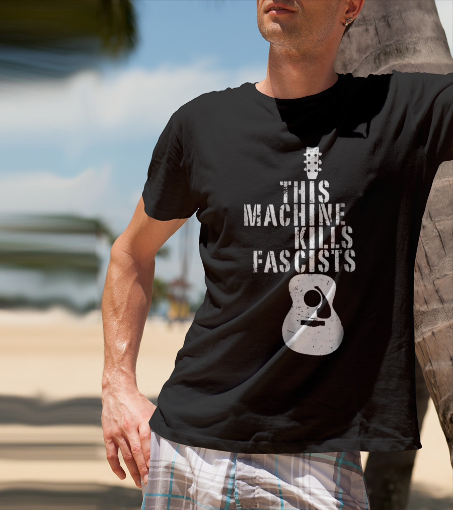 This Machine Kills Fascists Guitar Image T-Shirt