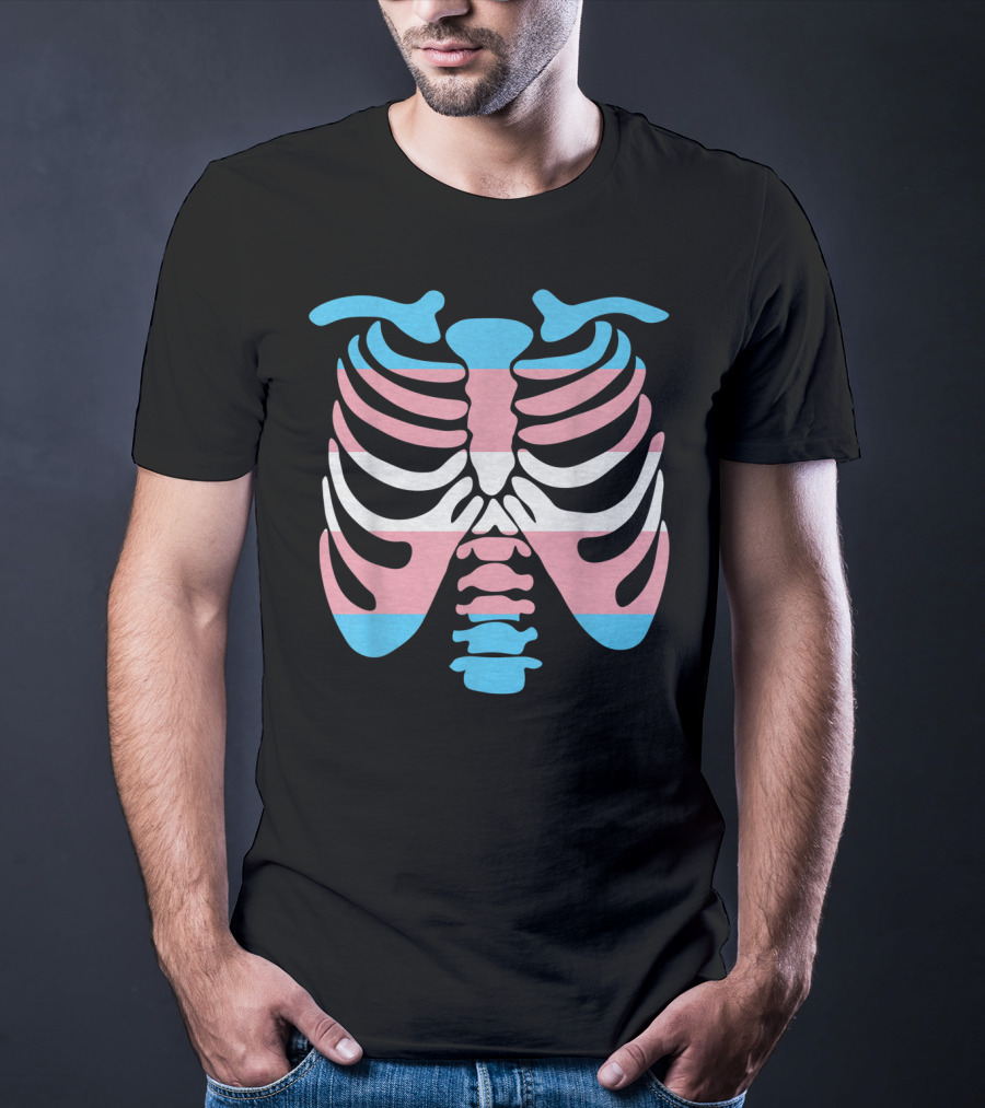 Transgender Flag Rib Cage Skeleton T-Shirt