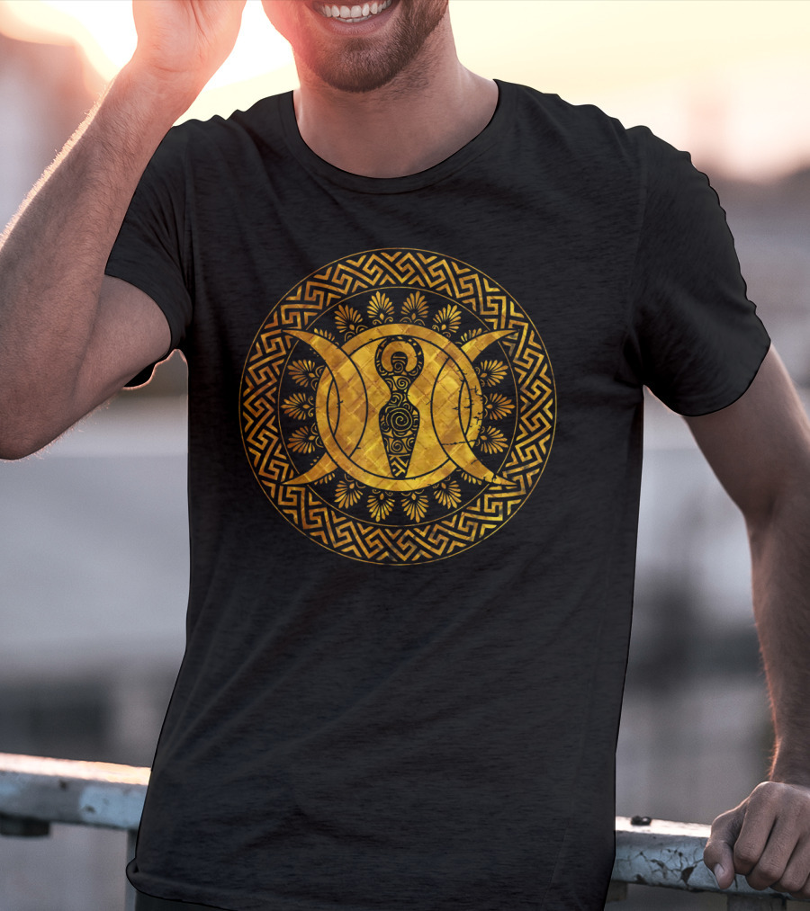 Triple Moon Wiccan Pagan Spiral Goddess Geometric Gold T-Shirt