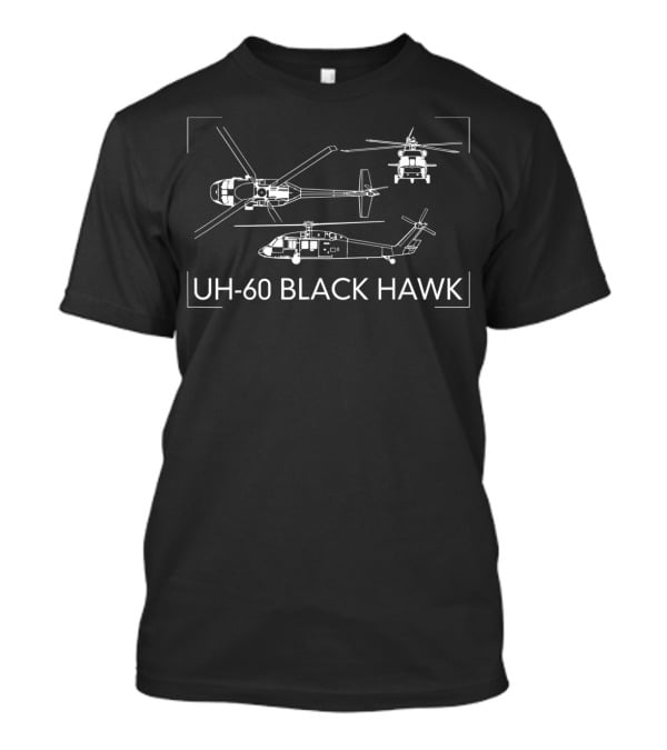 UH-60 Black Hawk Military Helicopter Diagram Detailed Blueprint T-Shirt
