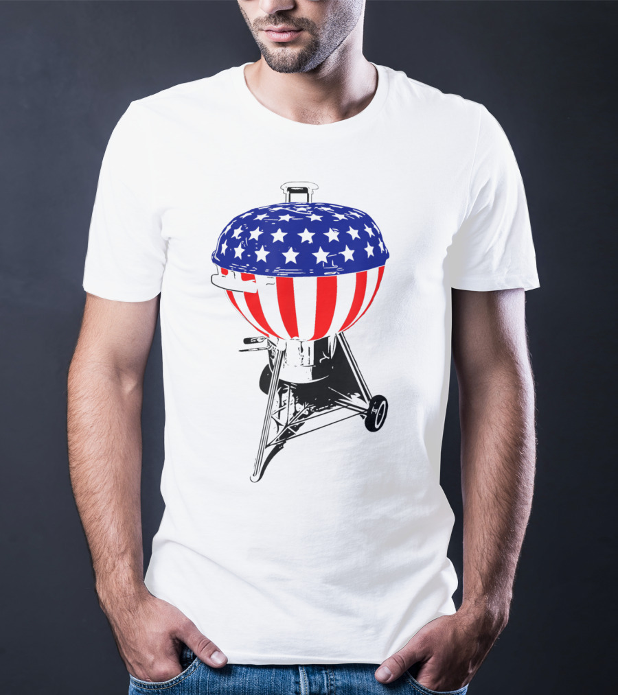 Usa Charcoal Kettle Grill Stars And Stripes July Patriotic Grilling Gear T-Shirt
