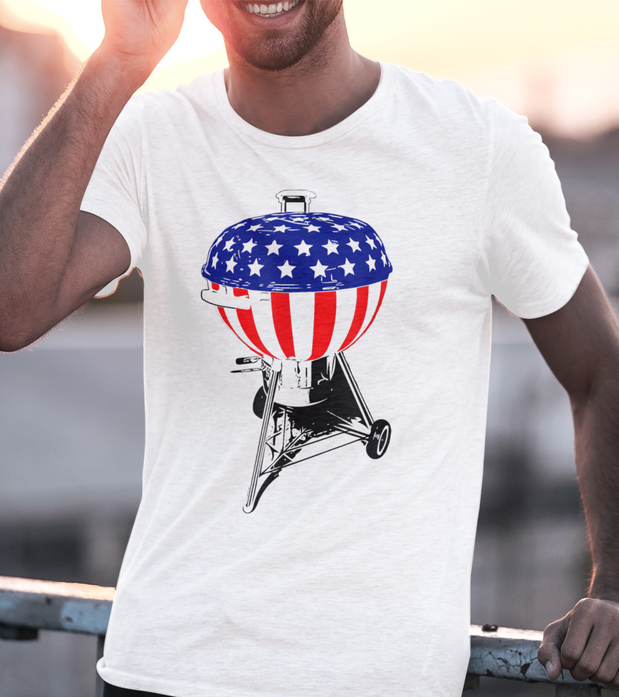 Usa Charcoal Kettle Grill Stars And Stripes July Patriotic Grilling Gear T-Shirt