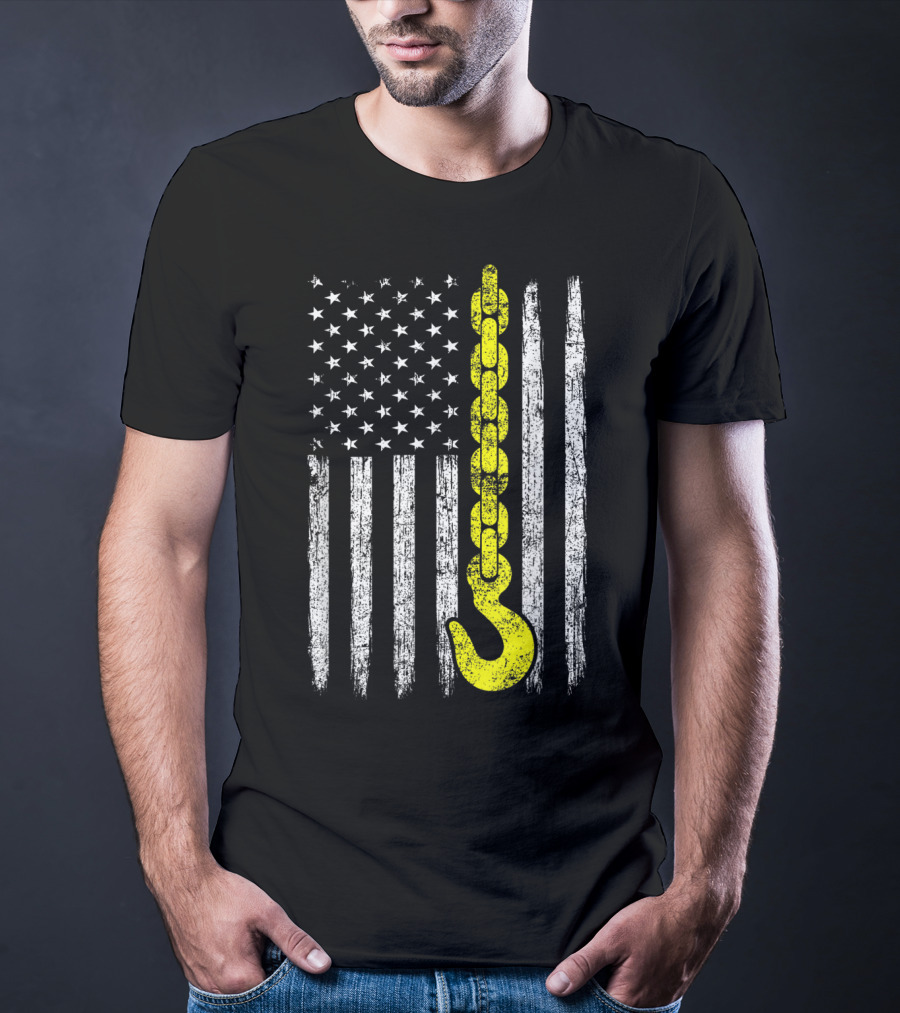 USA Thin Yellow Line Hook American Flag Tow Truck Driver T-Shirt