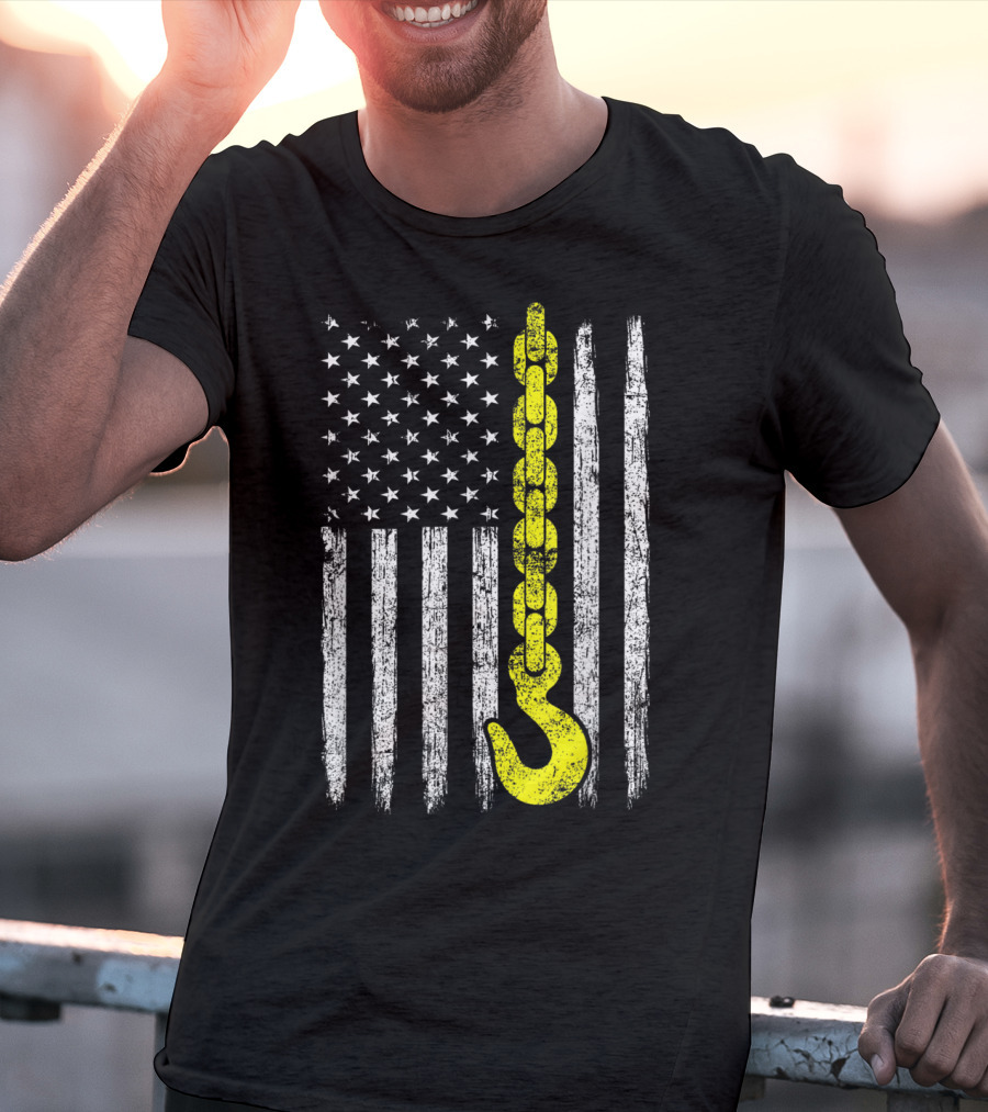 USA Thin Yellow Line Hook American Flag Tow Truck Driver T-Shirt