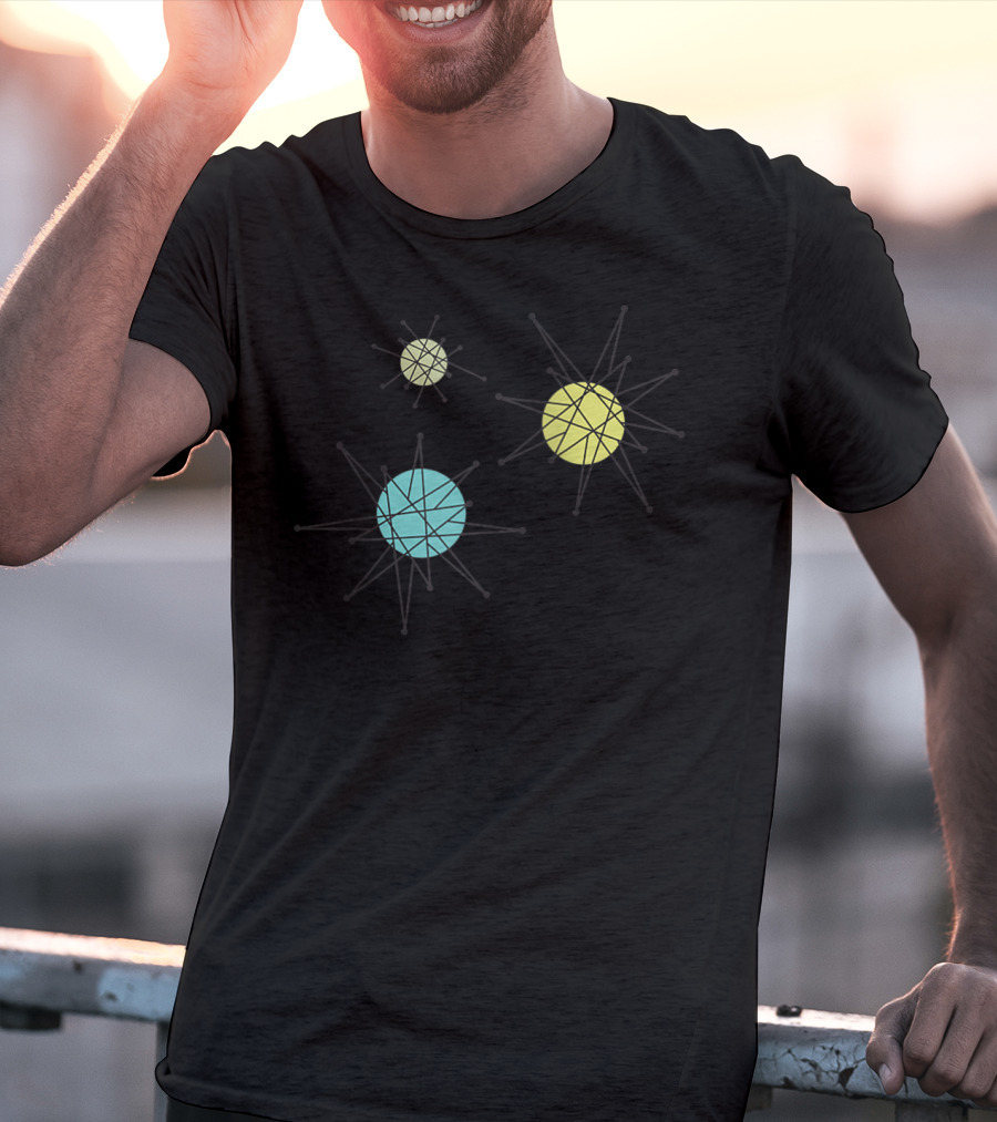 Vintage Franciscan Starburst Atomic Era Raglan Bas Colorful Celestial Orbs T-Shirt