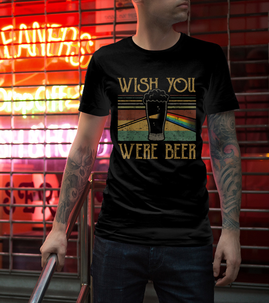 Wish You Were Beer Rainbow Prism Vintage Style Pint Glass T-Shirt